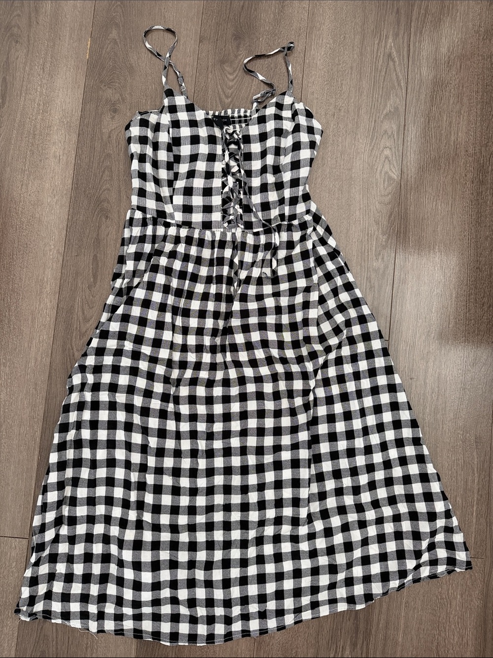 New Look Black and White Gingham Lace-Up Sundress
